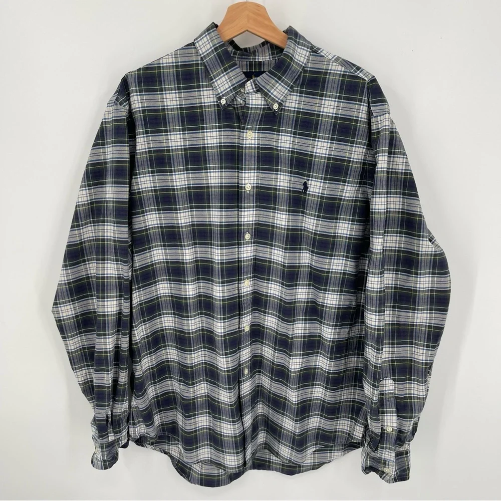 Ralph Lauren Blue Plaid Button Front Shirt Boys Size XL
